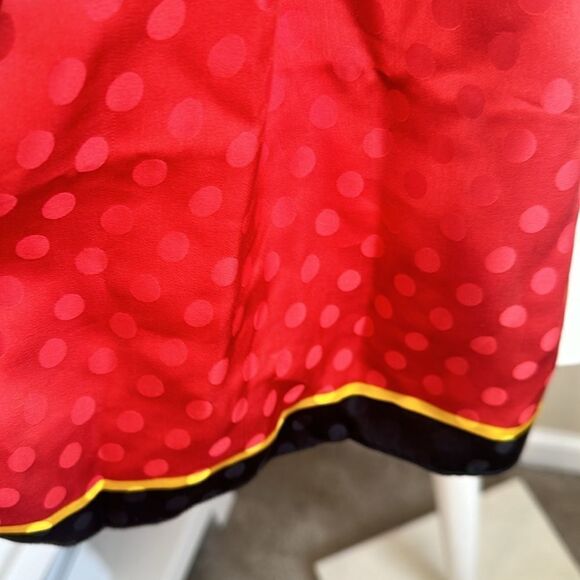 CAROLINA HERRERA Vintage Red Black Yellow Polka Dot Embossed 100% Silk Scarf - Picture 3 of 6